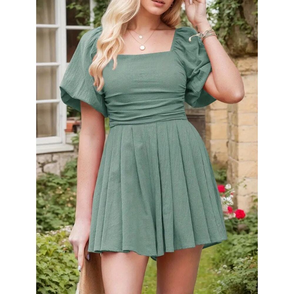 Cotton Green Puff Sleeve Dress Large Women Smocked Cottagecore Coquette Midi lov